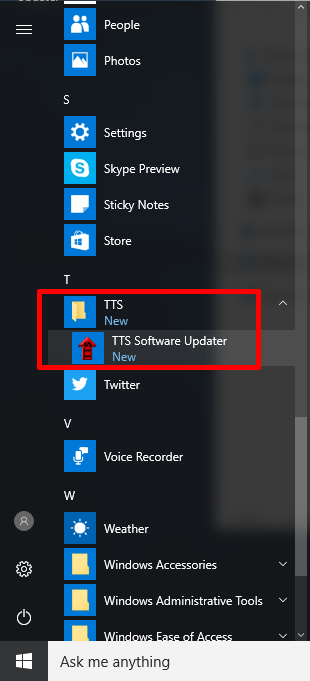 Software Updater Start Menu Entry